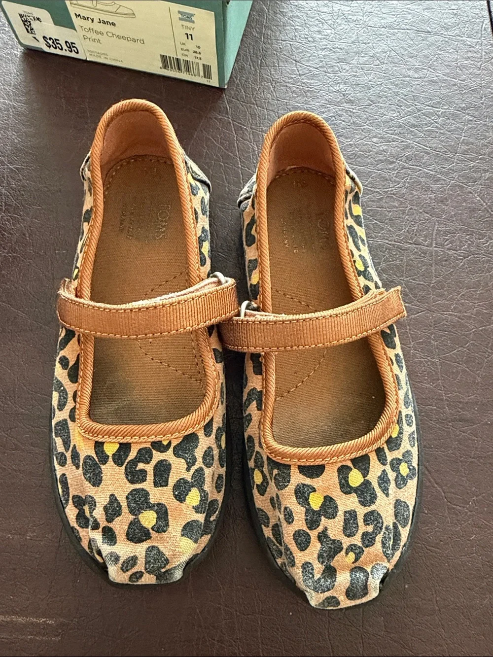 Toms Girls Leopard Print Mary Janes in Brown and Black